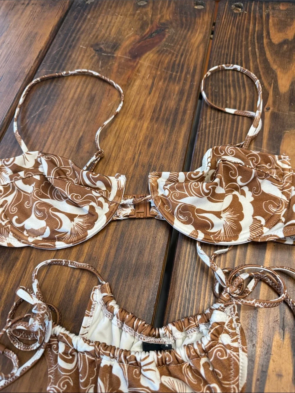 Triangl  Brown & White Printed Bikini Set - Medium top/large bottom.  Like new!